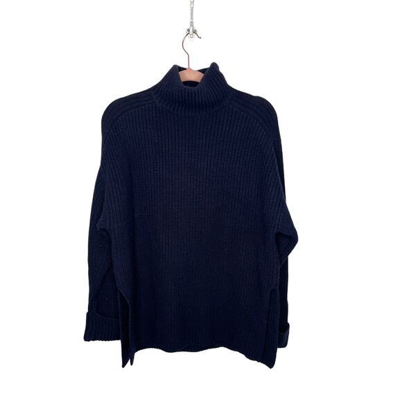COS Navy Blue Oversized Heavy 100% Wool Knit High Neck Pullover Sweater Size S - Picture 1 of 9